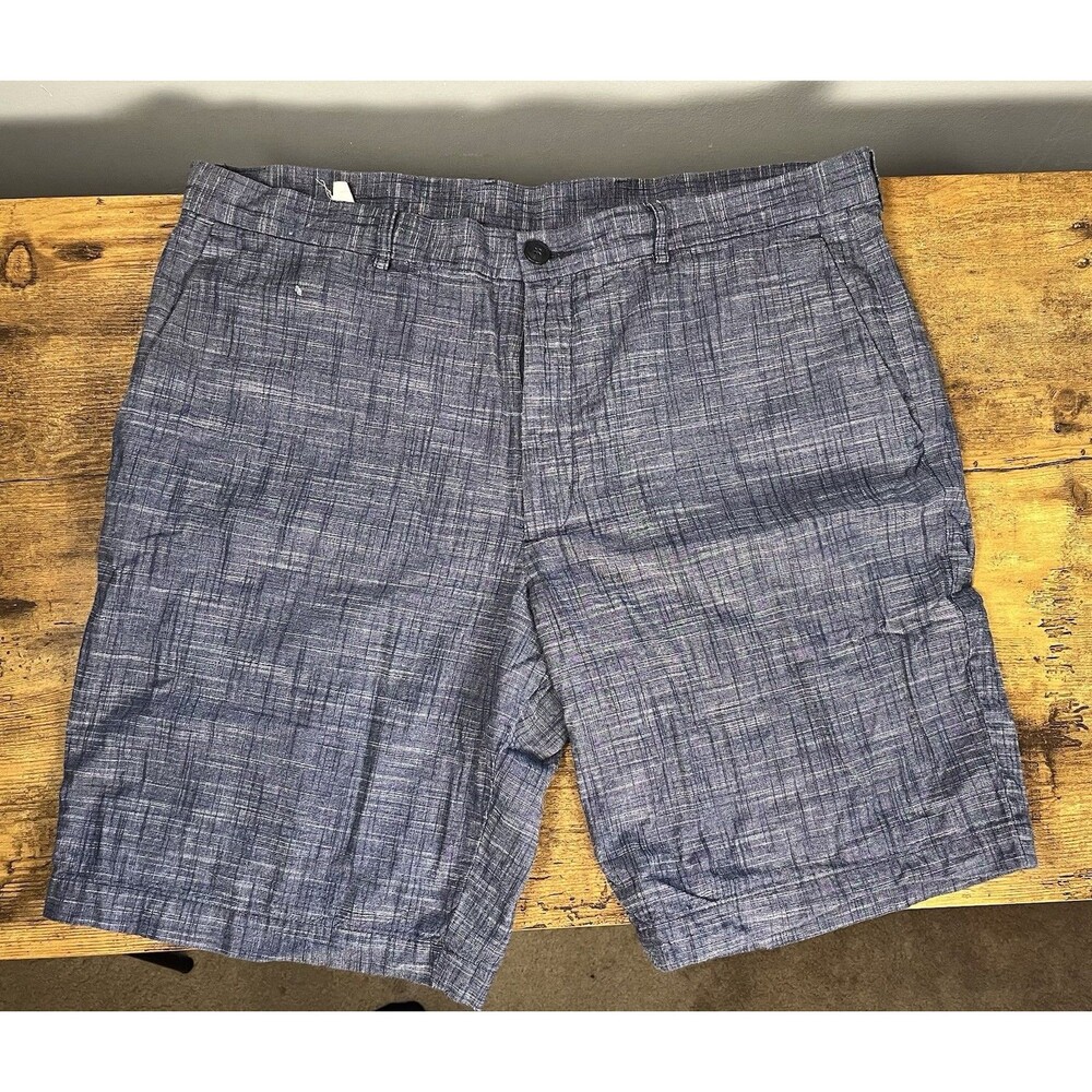Perry Ellis Portfolio Men's Blue Cotton Chino Shorts Flat Front Button Solid